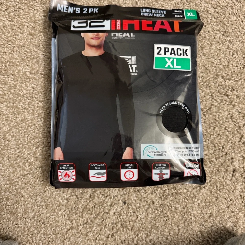 32 Degrees Black Crew Neck Long Sleeve Shirt XL 2-Pack - Picture 2 of 2